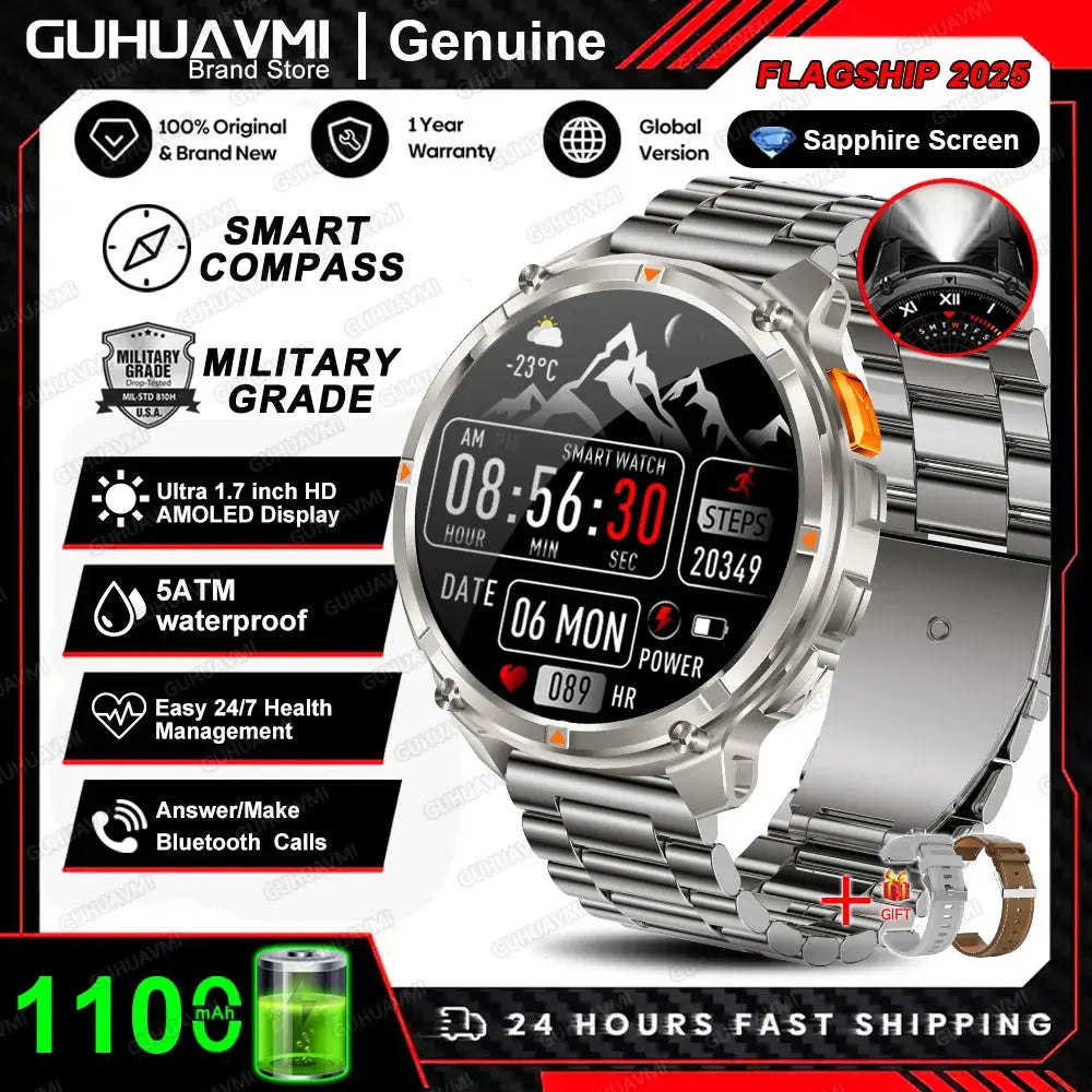 Nuovo T-REX3 Ultra 1100mAh Batteria SmartWatch 10ATM GPS impermeabile Bussola Torcia 1.7 "AMOLED HD Chiamata Sport Smart Watch da uomo - My Hashtag Shop