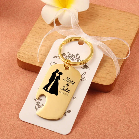 Bottle Opener Custom Laser Engraving Name Keychain Gold Stainless Steel. - HASHTAG