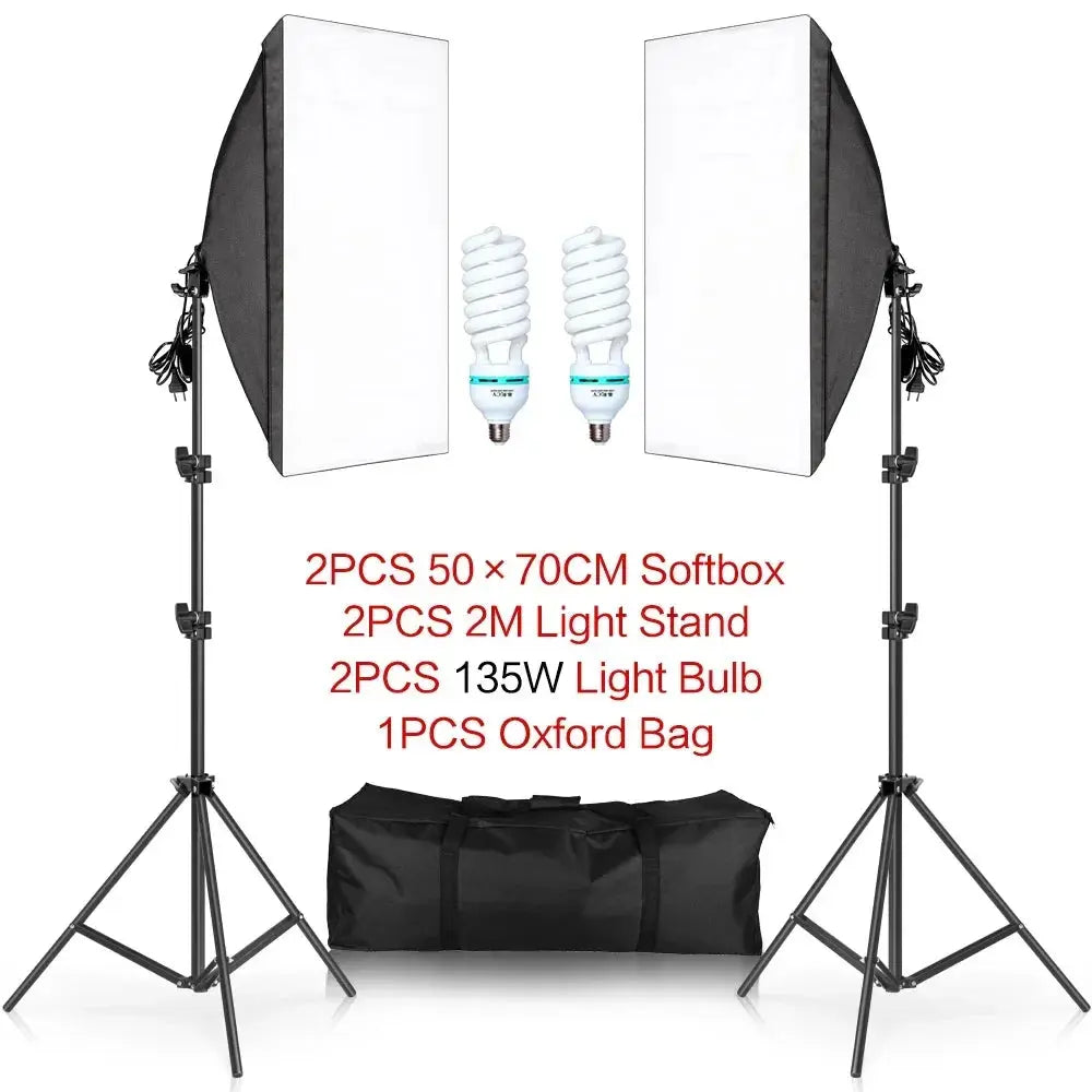 SH Kit di illuminazione Fotografia 50x70CM Softbox Sistema di illuminazione professionale con lampadine fotografiche E27 Attrezzatura per studio fotografico - My Hashtag Shop