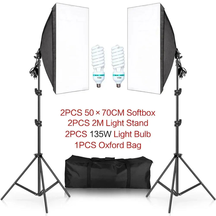 SH Kit di illuminazione Fotografia 50x70CM Softbox Sistema di illuminazione professionale con lampadine fotografiche E27 Attrezzatura per studio fotografico - My Hashtag Shop