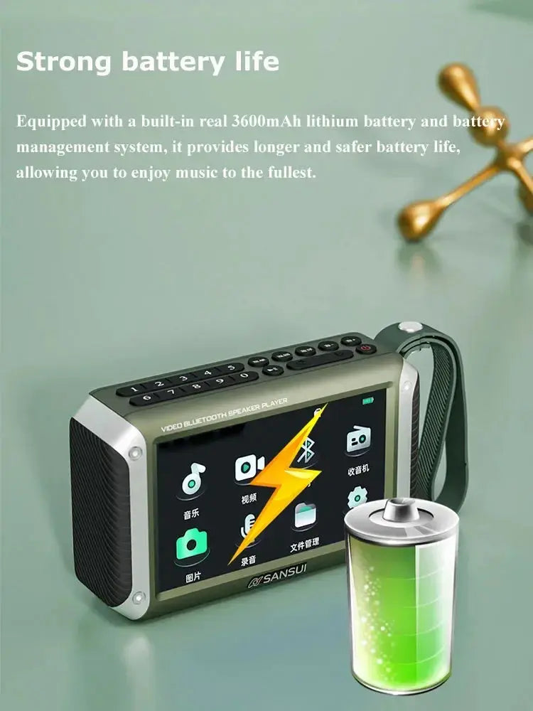 Display a LED da 4,3 pollici Radio Altoparlante Bluetooth senza fili Radio FM portatile Slot per scheda TF Lettore musicale MP4 Video Boom Box - My Hashtag Shop