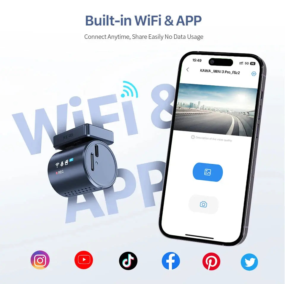 2K KAWA MINI 3 Pro Telecamere per Auto DVR Piccola Dash Cam 24 Parcheggio Auto Videoregistratore WiFi APP Controllo Vocale Dashcam per Auto - My Hashtag Shop