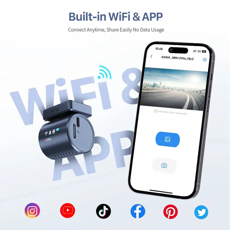 2K KAWA MINI 3 Pro Telecamere per Auto DVR Piccola Dash Cam 24 Parcheggio Auto Videoregistratore WiFi APP Controllo Vocale Dashcam per Auto - My Hashtag Shop