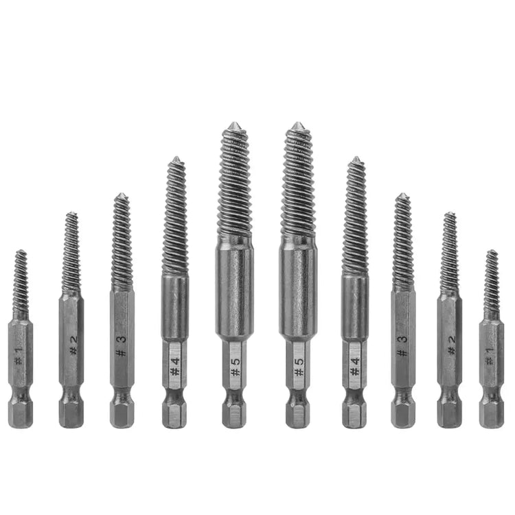 Set di estrattori e estrattori per viti danneggiate da 10 pezzi Set di estrattori per viti rotte con codolo esagonale da 1/4 di pollice Viti per punte da trapano Bulloni Qu - My Hashtag Shop