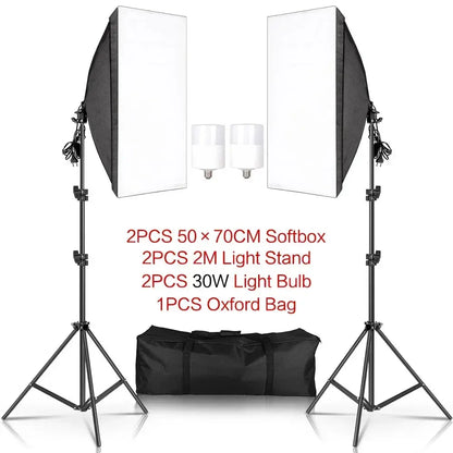 SH Kit di illuminazione Fotografia 50x70CM Softbox Sistema di illuminazione professionale con lampadine fotografiche E27 Attrezzatura per studio fotografico - My Hashtag Shop