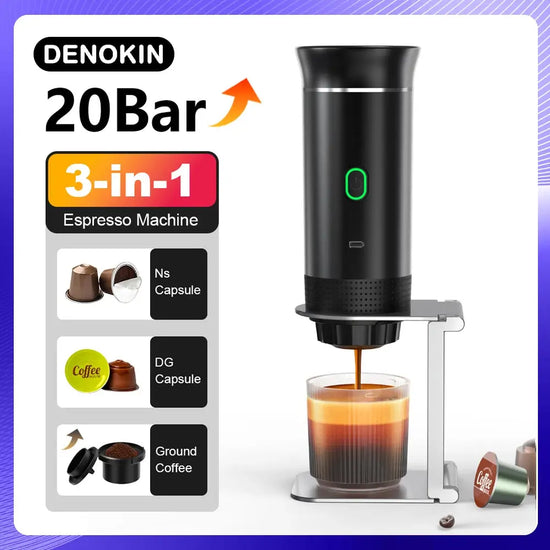 Macchina per caffè espresso portatile elettrica wireless per auto e casa Caffettiera da campeggio Caffettiera da viaggio in polvere con capsule 3 in 1