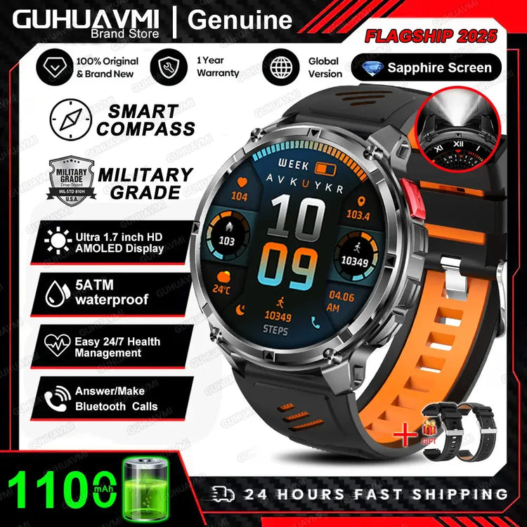 Nuovo T-REX3 Ultra 1100mAh Batteria SmartWatch 10ATM GPS impermeabile Bussola Torcia 1.7 "AMOLED HD Chiamata Sport Smart Watch da uomo - My Hashtag Shop