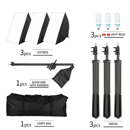 SH Kit di illuminazione Fotografia 50x70CM Softbox Sistema di illuminazione professionale con lampadine fotografiche E27 Attrezzatura per studio fotografico - My Hashtag Shop