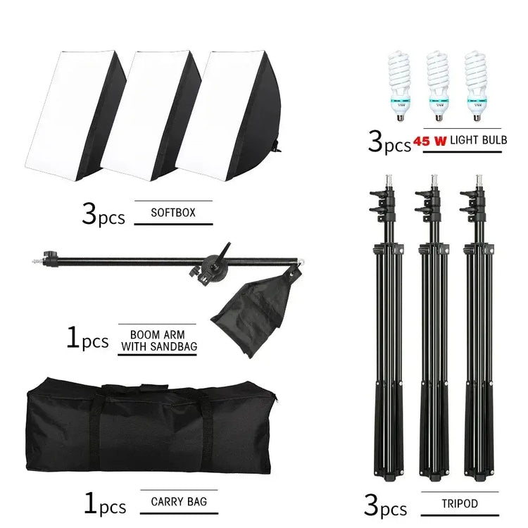 SH Kit di illuminazione Fotografia 50x70CM Softbox Sistema di illuminazione professionale con lampadine fotografiche E27 Attrezzatura per studio fotografico - My Hashtag Shop