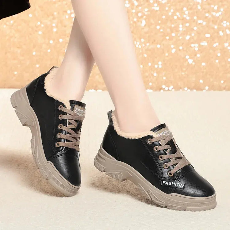 Soft Leather Sneaker Trekking Footwear Thick-soled Lace-up Liebe - Making Life Easier