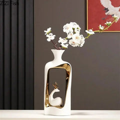 Vaso in ceramica di cervo Vaso di fiori secchi Vasi decorativi Fiori artificiali Ornamenti da tavolo Decorazione Artigianato Vasi idroponici HASHTAG