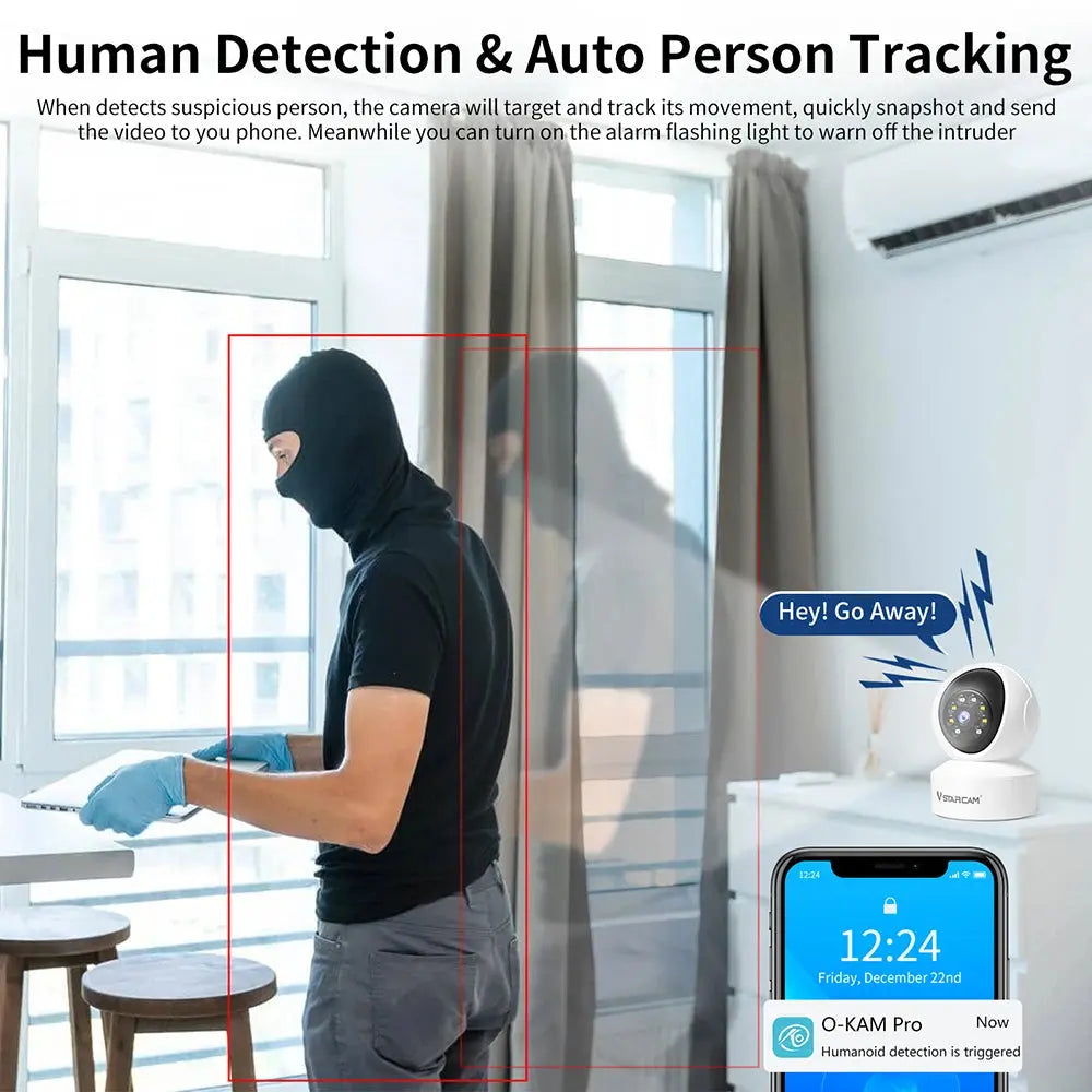 Telecamera di sicurezza interna Vstarcam per la casa 360 °   Copertura Visione notturna a colori Rilevazione movimento audio bidirezionale Personalizza la zona - My Hashtag Shop