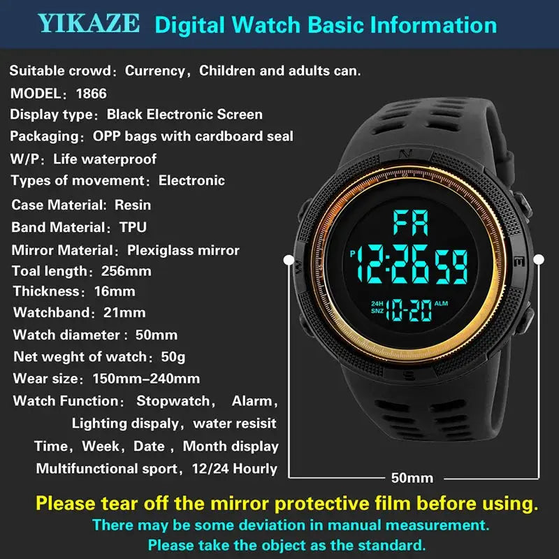 Orologio elettronico da uomo Orologi sportivi militari Orologio da polso digitale multifunzione luminoso a LED per uomo, bambino, ragazzo, studente, adolescente - My Hashtag Shop