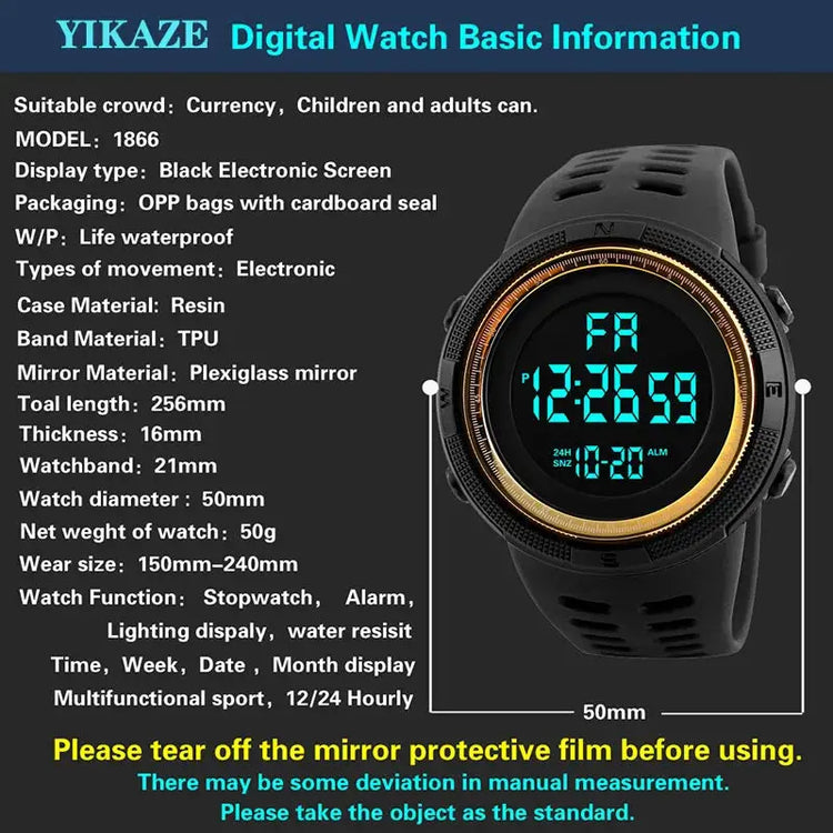 Orologio elettronico da uomo Orologi sportivi militari Orologio da polso digitale multifunzione luminoso a LED per uomo, bambino, ragazzo, studente, adolescente - My Hashtag Shop