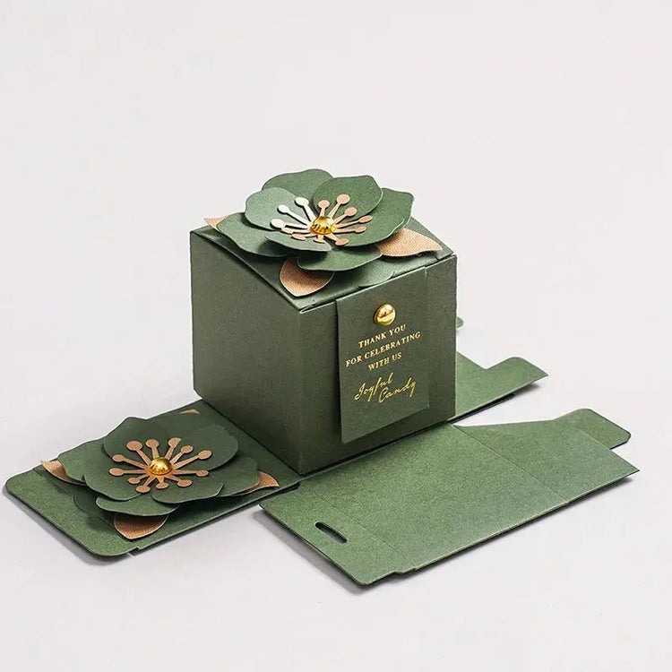 Wedding Candy Box Green Creative Flower Square Exquisite Personalized. - HASHTAG