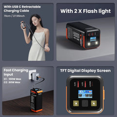 Power Bank 50000mAh 100W PD PPS Ricarica super veloce Batteria di ricambio portatile Tipo-C Cavo retrattile Powerbank per telefono portatile HASHTAG