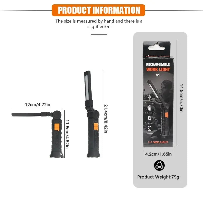 Torcia portatile a LED COB Lampada da lavoro ricaricabile USB Lanterna magnetica Lampada a sospensione con batteria incorporata Torcia da campeggio - My Hashtag Shop