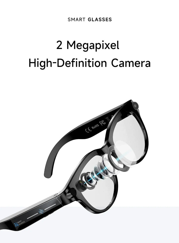Occhiali Smart AI 2026 per Uomo e Donna, Fotocamera HD 200W, Video 1080P, Assistente Vocale AI, Traduzione, Riproduzione Musicale, Torcia LED HASHTAG
