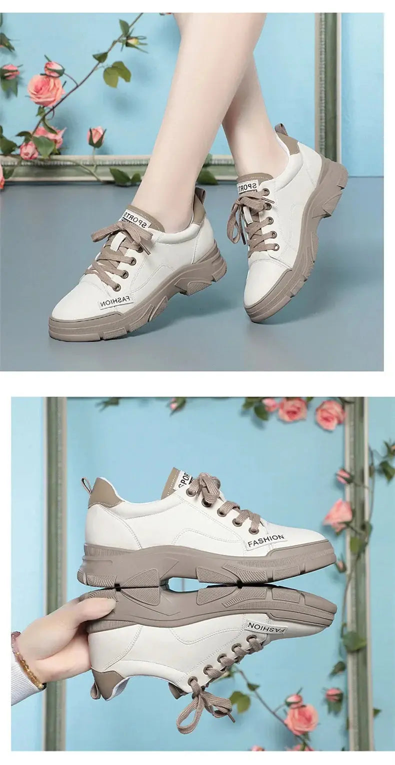 Soft Leather Sneaker Trekking Footwear Thick-soled Lace-up Liebe - Making Life Easier