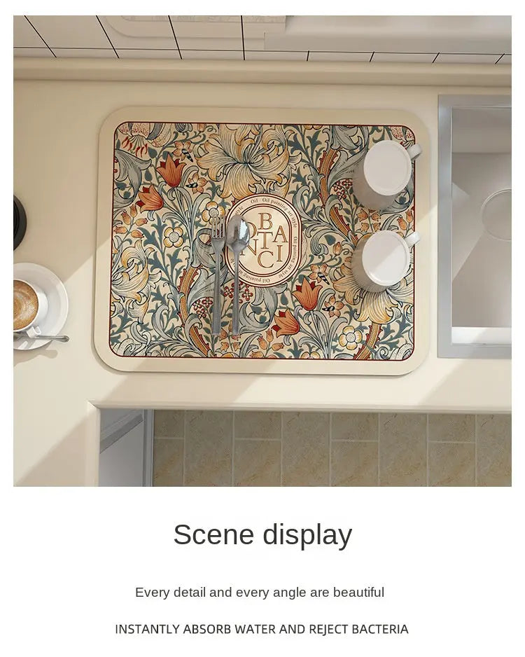 Super Absorbent Vintage Earth Kitchen Dish washing and Draining Mat Liebe - Making Life Easier