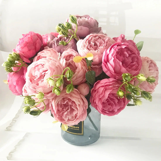 Silk Peony Artificial Flowers Bouquet 5 Big Head 30cm Rose Pink Liebe - Making Life Easier