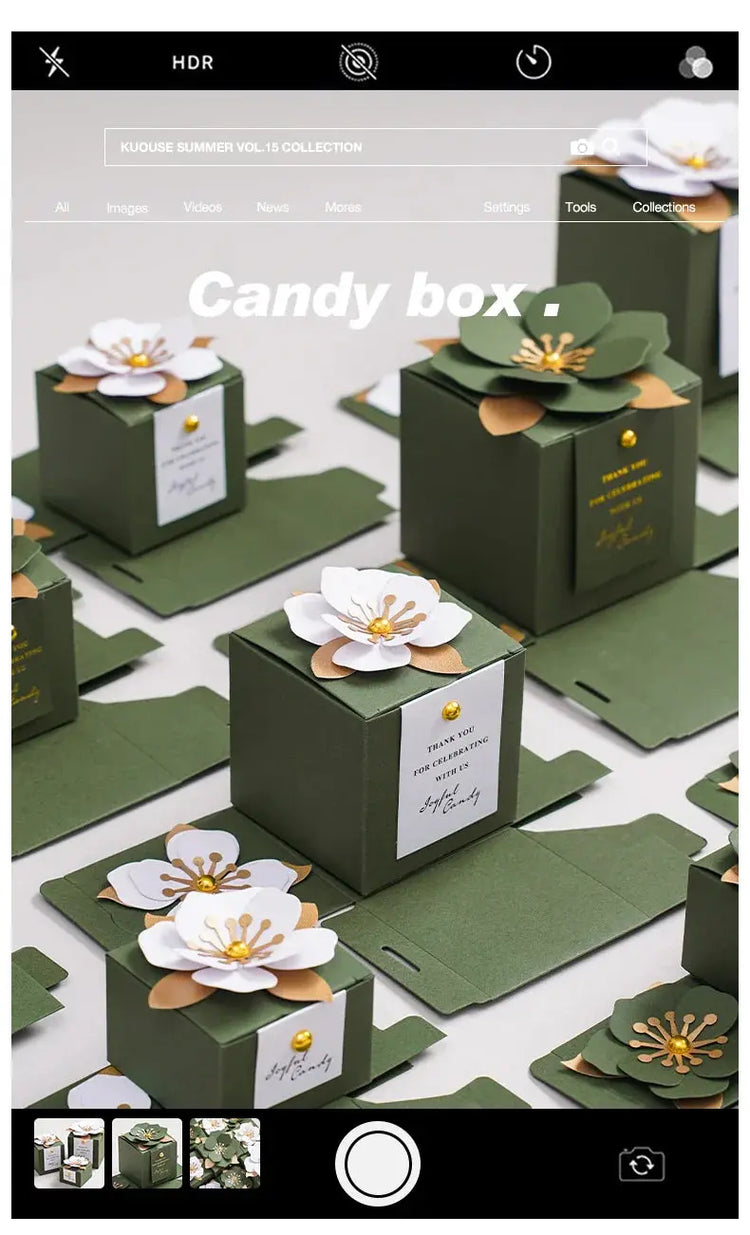 Wedding Candy Box Green Creative Flower Square Exquisite Personalized. - HASHTAG