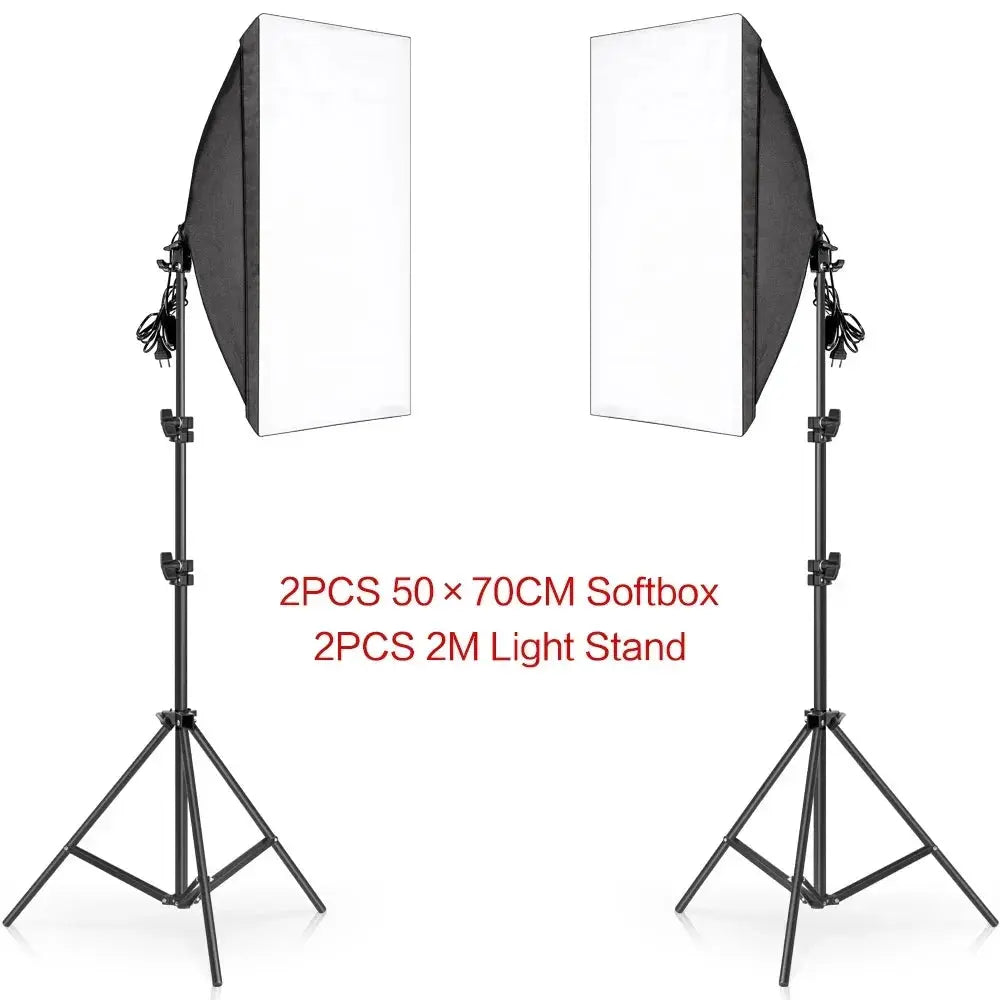 SH Kit di illuminazione Fotografia 50x70CM Softbox Sistema di illuminazione professionale con lampadine fotografiche E27 Attrezzatura per studio fotografico - My Hashtag Shop
