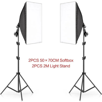 SH Kit di illuminazione Fotografia 50x70CM Softbox Sistema di illuminazione professionale con lampadine fotografiche E27 Attrezzatura per studio fotografico - My Hashtag Shop