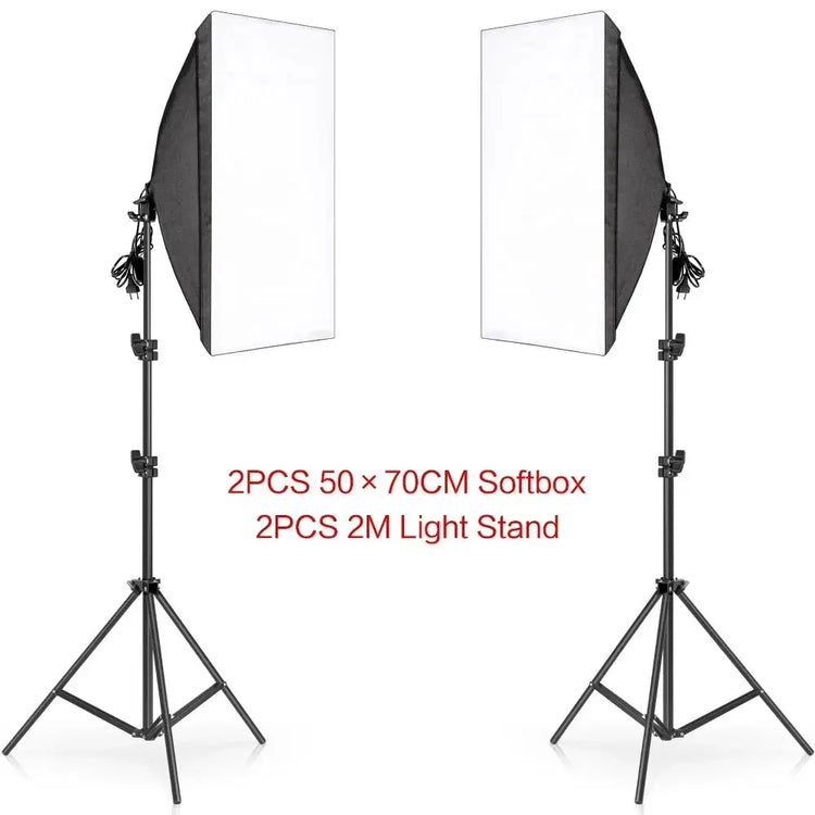 SH Kit di illuminazione Fotografia 50x70CM Softbox Sistema di illuminazione professionale con lampadine fotografiche E27 Attrezzatura per studio fotografico - My Hashtag Shop