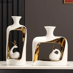 Vaso in ceramica di cervo Vaso di fiori secchi Vasi decorativi Fiori artificiali Ornamenti da tavolo Decorazione Artigianato Vasi idroponici HASHTAG