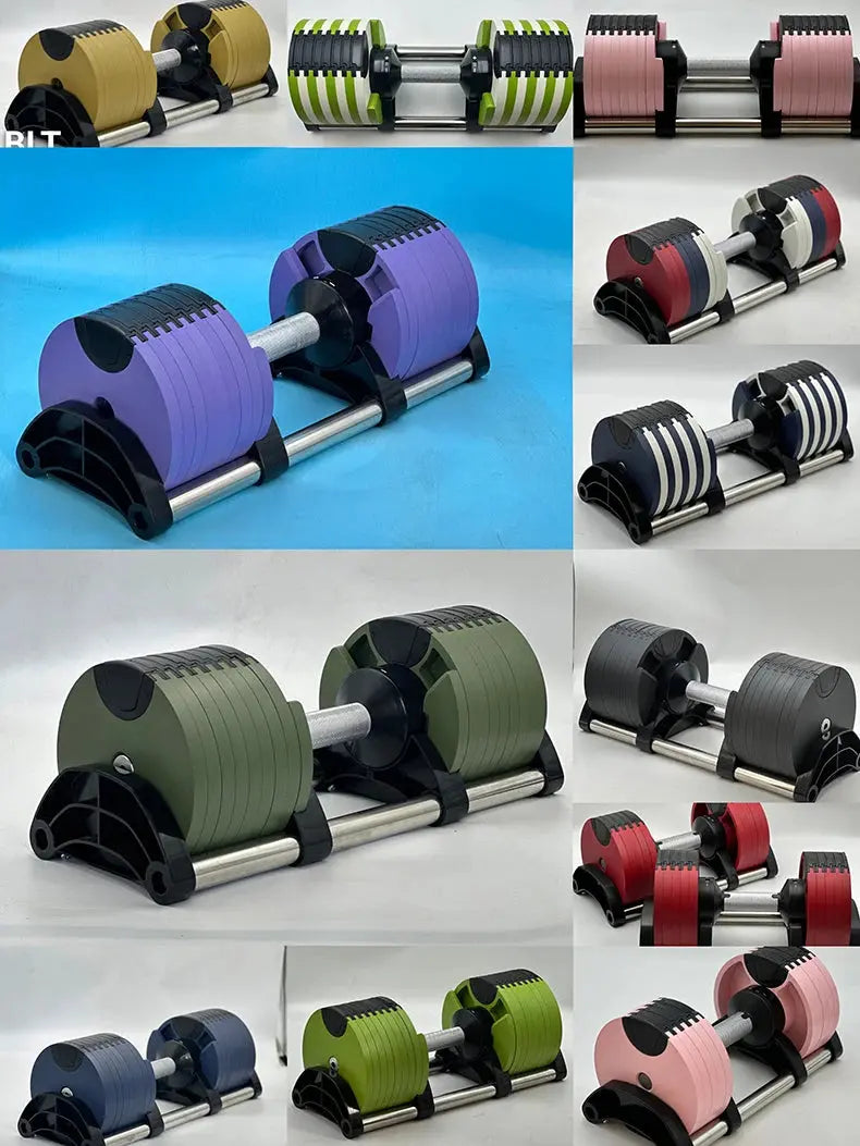 Set manubri rotondi regolabili, seconda generazione, aumento 2 kg, 24 kg, 36 kg, fitness, appena aggiornato - My Hashtag Shop