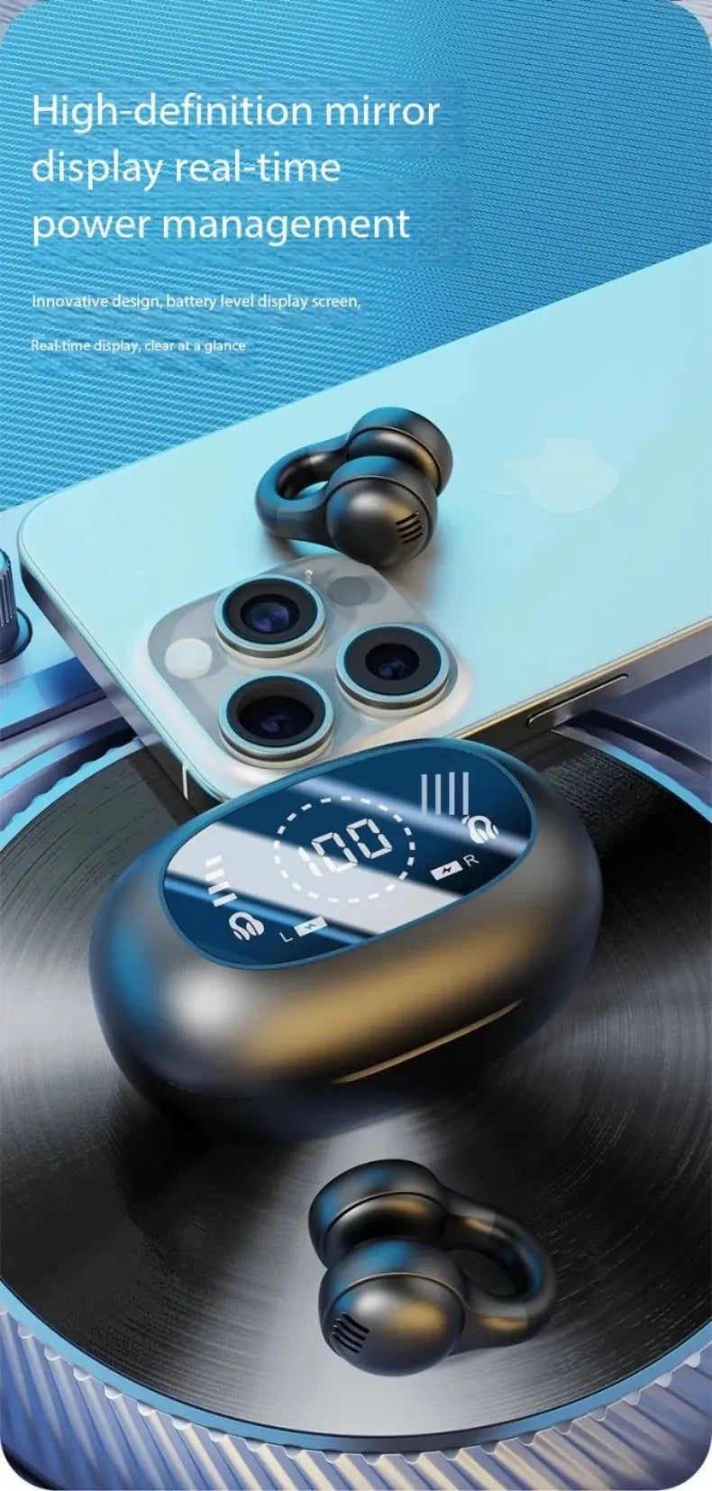 Nuova superficie a specchio Display digitale Clip per orecchio in silicone morbido Cuffie Bluetooth wireless con riduzione del rumore, alta definizione, senza perdita per lo sport - My Hashtag Shop