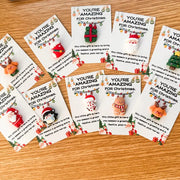 mini Christmas cards with Resin Ornaments - Santa Claus, Socks, Gingerbread Snowman, Reindeer Motifs Christmas Gifts HASHTAG