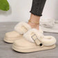 Thick Bottom Furry Clogs Women 2025 Winter Metal Buckle Waterproof Eva Plush Slippers Liebe - Making Life Easier