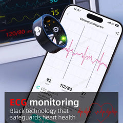 Nuovo Monitor ECG Smart Ring Frequenza cardiaca Ossigeno nel sangue Monitoraggio della salute Modalità multi-sport Temperatura 3ATM Smartring impermeabile 2025 HASHTAG
