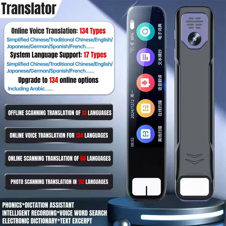 Penna per traduzione GPT AI 150 lingue Scansione AI Penna per traduzione intelligente Punto di traduzione offline Lettura Apprendimento Traduttore vocale - My Hashtag Shop
