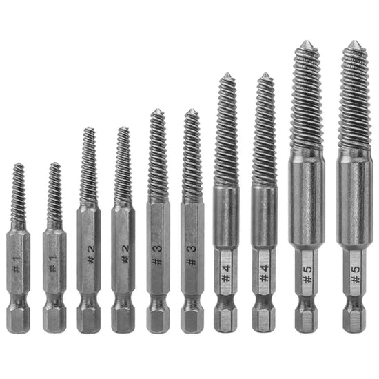 Set di estrattori e estrattori per viti danneggiate da 10 pezzi Set di estrattori per viti rotte con codolo esagonale da 1/4 di pollice Viti per punte da trapano Bulloni Qu - My Hashtag Shop