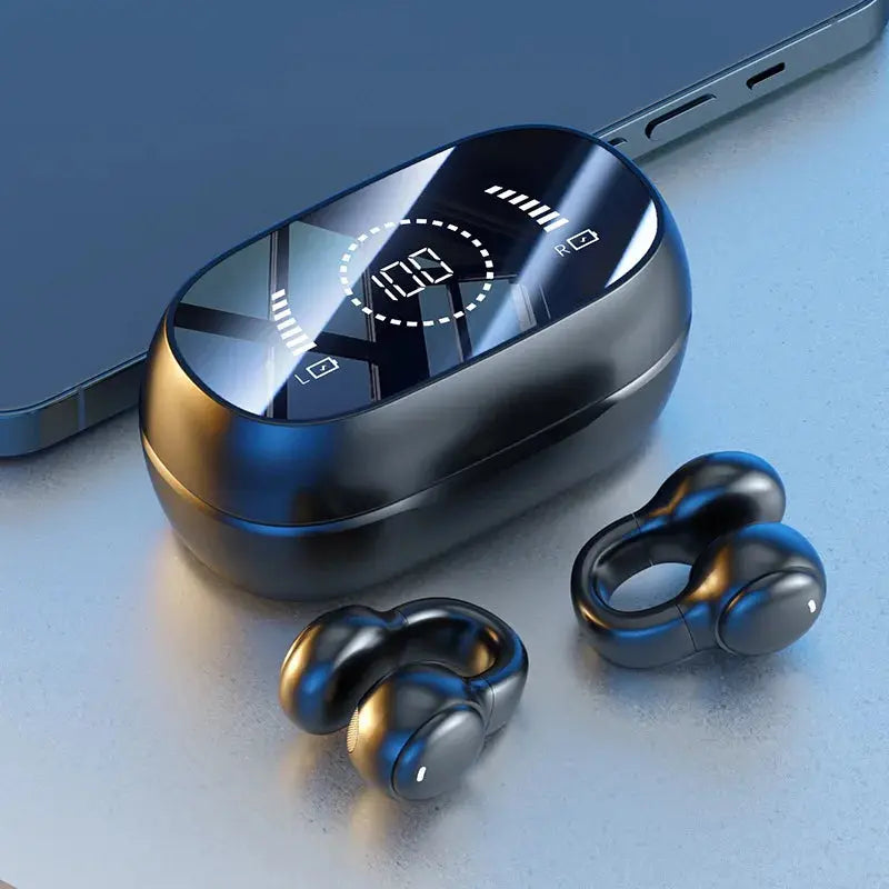 Nuova superficie a specchio Display digitale Clip per orecchio in silicone morbido Cuffie Bluetooth wireless con riduzione del rumore, alta definizione, senza perdita per lo sport - My Hashtag Shop