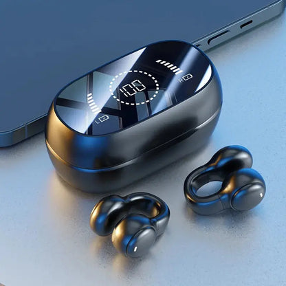 Nuova superficie a specchio Display digitale Clip per orecchio in silicone morbido Cuffie Bluetooth wireless con riduzione del rumore, alta definizione, senza perdita per lo sport - My Hashtag Shop