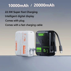 Power Bank di grande capacità da 20000 mAh, ricarica super veloce, spina autonoma, cavo integrato, alimentatore mobile portatile compatto HASHTAG