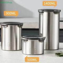 500/900/1400ml Storage Jars Stainless Steel Sealed Container Kitchen Barrel Fresh Bean Vegetable Coffee Organizer HASHTAG