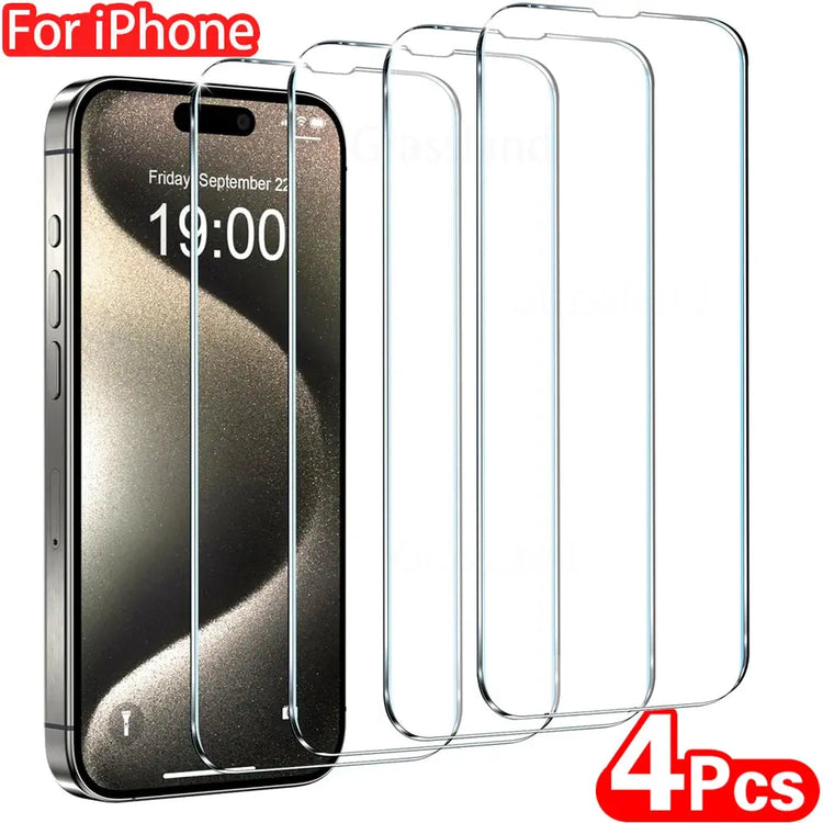 4 pezzi di vetro temperato per iPhone 16 15 14 13 12 11 Pro Max protezione dello schermo per iPhone 7 8 Plus X XS Max XR pellicola protettiva in vetro - My Hashtag Shop