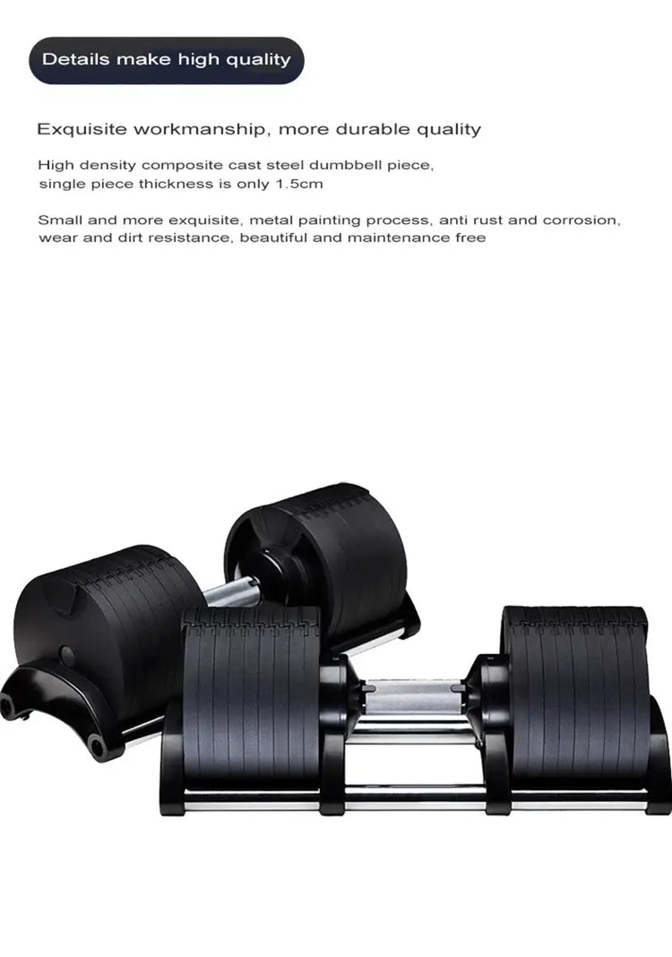 Set manubri rotondi regolabili, seconda generazione, aumento 2 kg, 24 kg, 36 kg, fitness, appena aggiornato - My Hashtag Shop