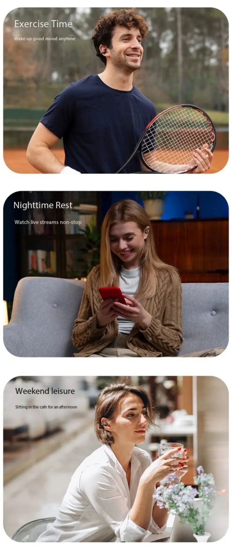 Nuova superficie a specchio Display digitale Clip per orecchio in silicone morbido Cuffie Bluetooth wireless con riduzione del rumore, alta definizione, senza perdita per lo sport - My Hashtag Shop