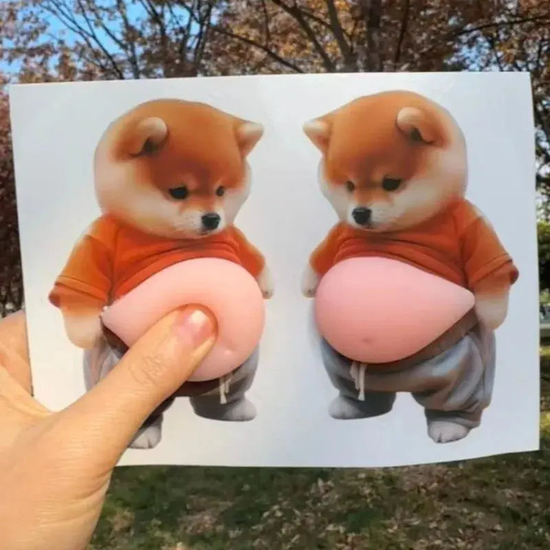 Divertente adesivo per pancia di cane 3D Shiba Inu Giocattolo da spremere Cucciolo carino in un vestito arancione Giocattolo agitarsi Autoadesivo in silicone per regali per bambini - My Hashtag Shop