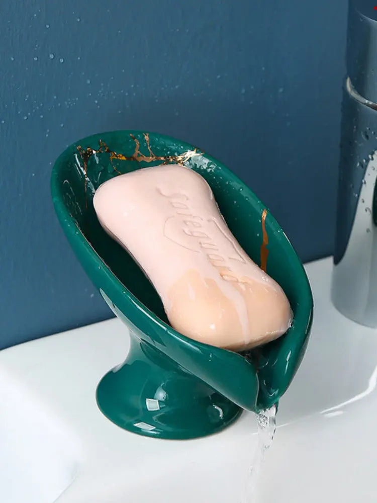 Ceramic Leaf shower soap holder, bathroom or kitchen drain hole tray. - HASHTAG