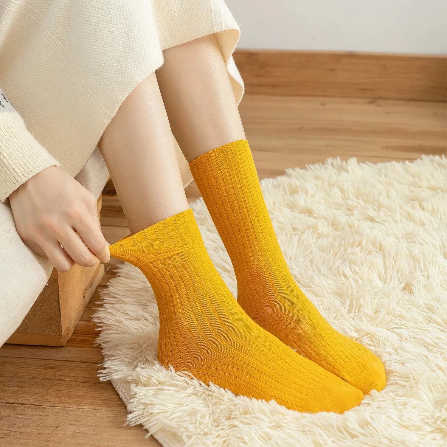 Women Cotton Loose Socks 10Pairs Retro Knitting Solid Color Long Black Liebe - Making Life Easier