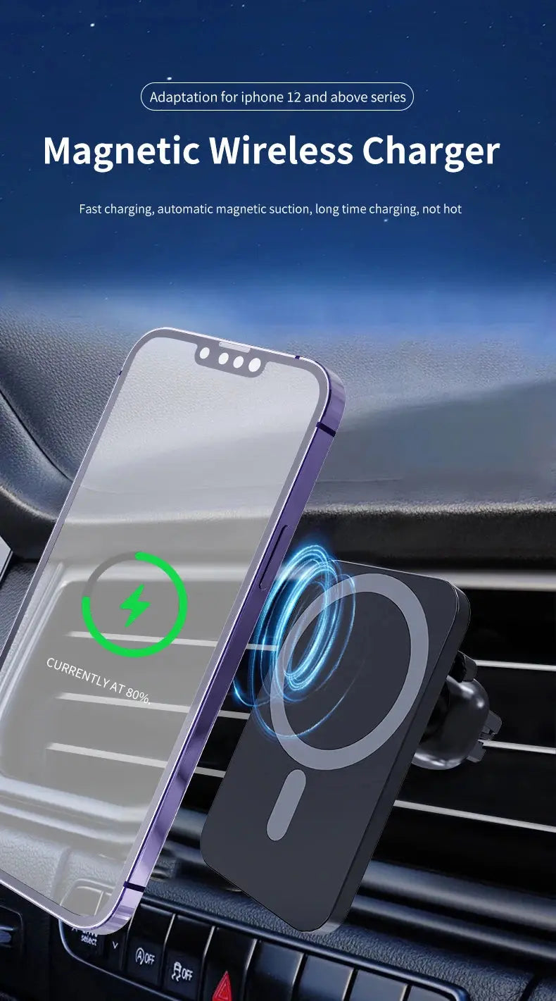 Caricatore wireless per auto magnetico da 30 W per iPhone 15 14 13 12 Pro Max Mini Macsafe Supporto per telefono per auto Supporto per supporto Stazione di ricarica rapida - My Hashtag Shop