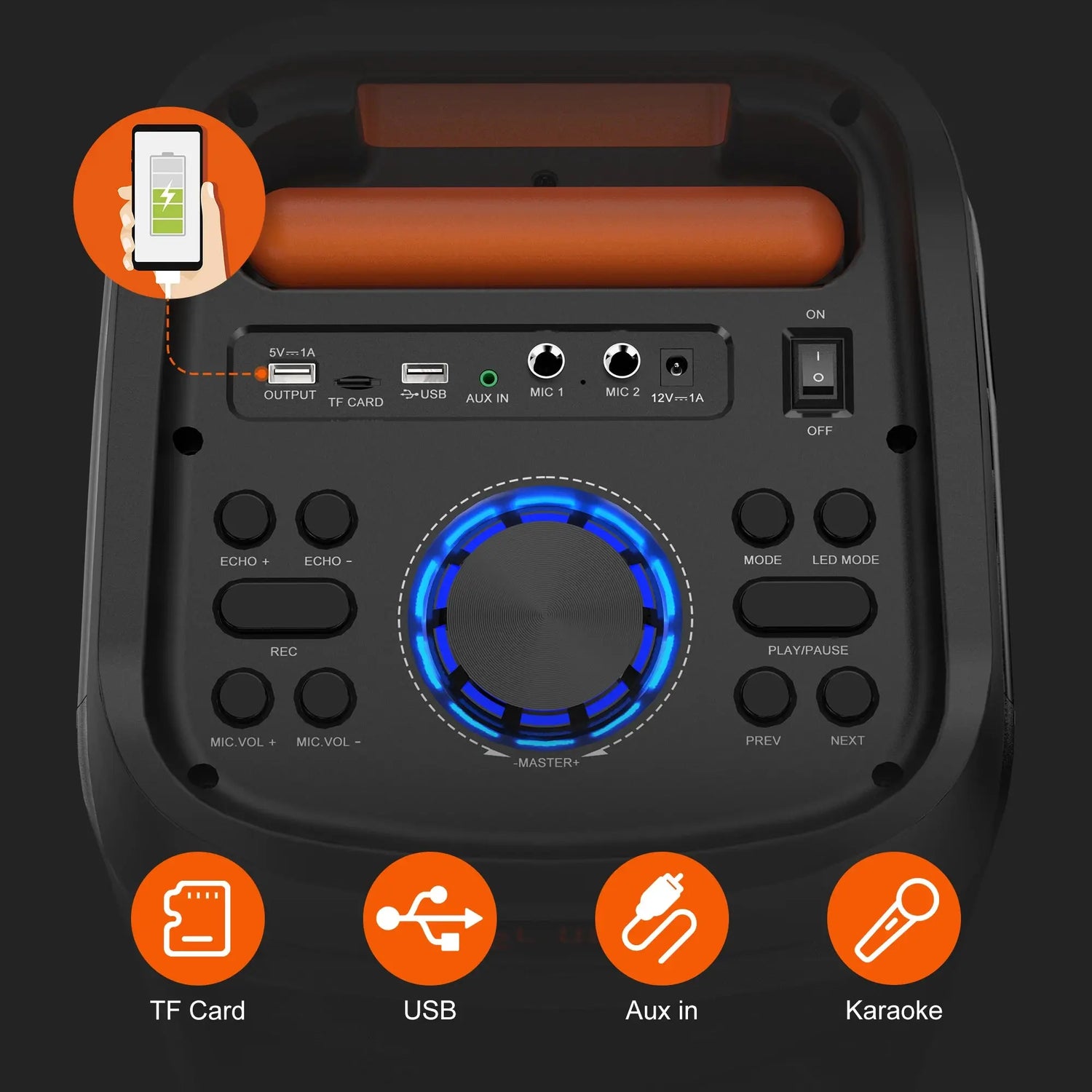 Macchina T9Karaoke con 2 microfoni wireless, altoparlante Bluetooth portatile per adulti e bambini, sistema PA per grandi feste con luci da discoteca - My Hashtag Shop