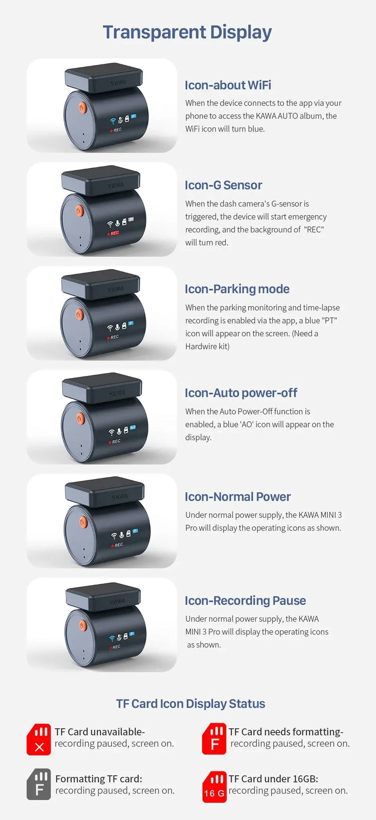 2K KAWA MINI 3 Pro Telecamere per Auto DVR Piccola Dash Cam 24 Parcheggio Auto Videoregistratore WiFi APP Controllo Vocale Dashcam per Auto - My Hashtag Shop